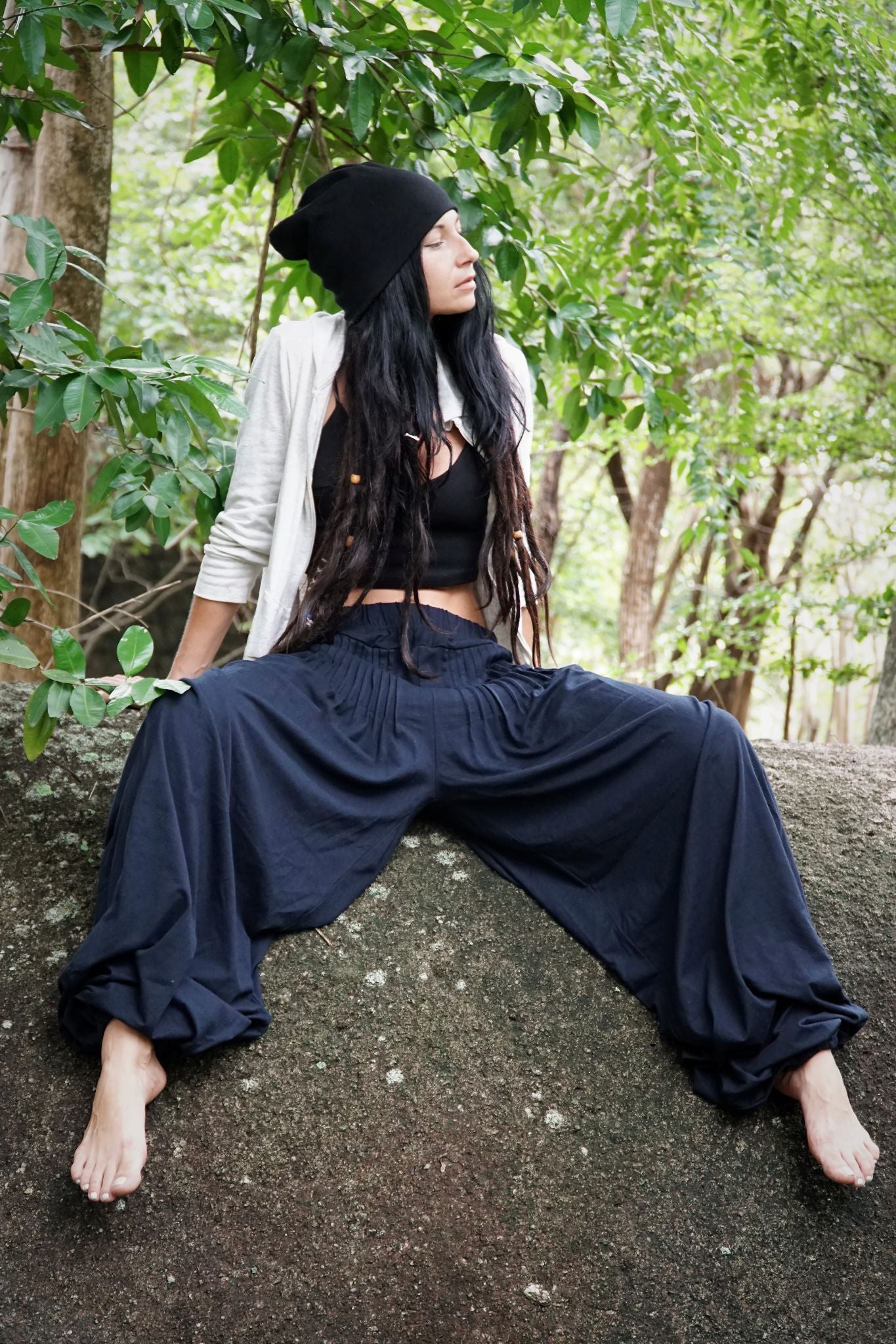 Plain Black Drapey Trousers – Flowy Relaxed Fit Trousers