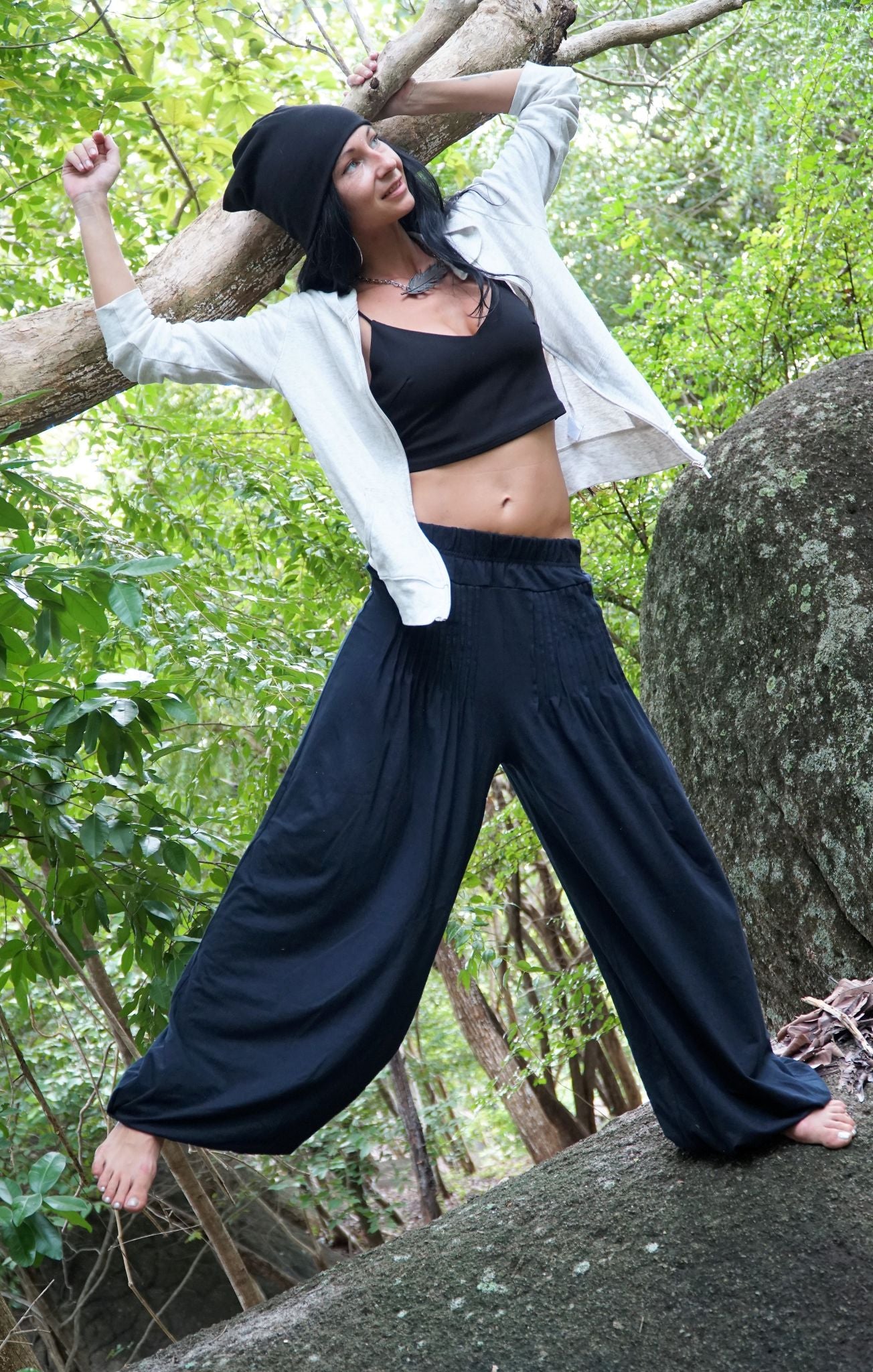 Plain Black Drapey Trousers – Flowy Relaxed Fit Trousers