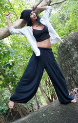 Plain Black Drapey Trousers – Flowy Relaxed Fit Trousers