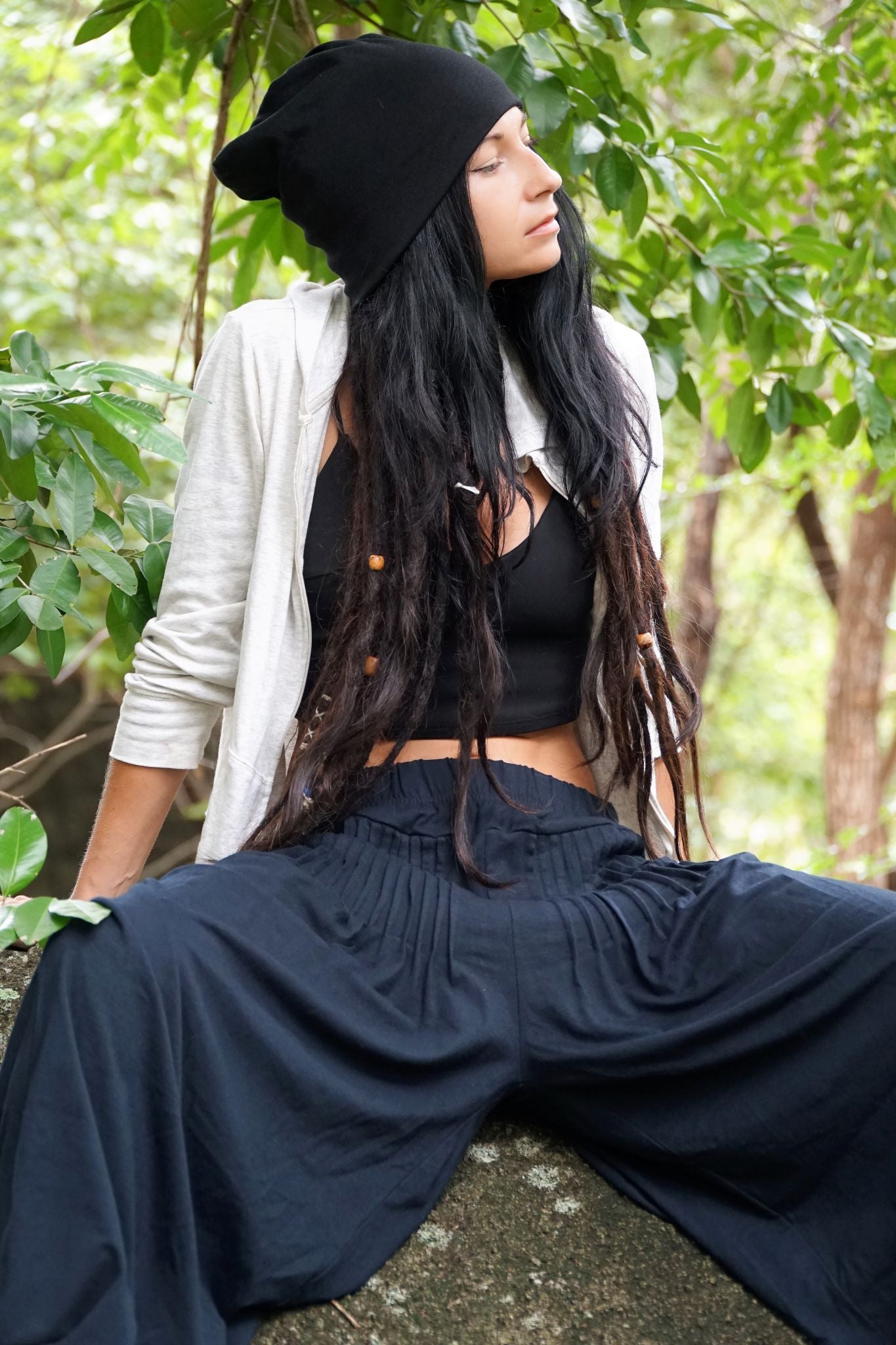 Plain Black Drapey Trousers – Flowy Relaxed Fit Trousers