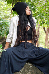 Plain Black Drapey Trousers – Flowy Relaxed Fit Trousers