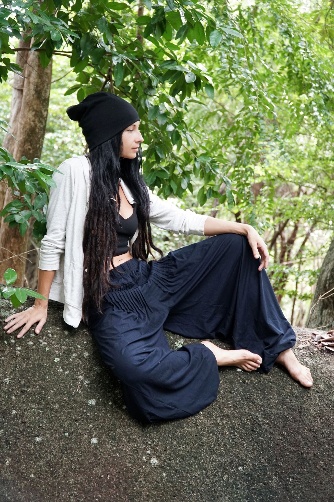 Plain Black Drapey Trousers – Flowy Relaxed Fit Trousers
