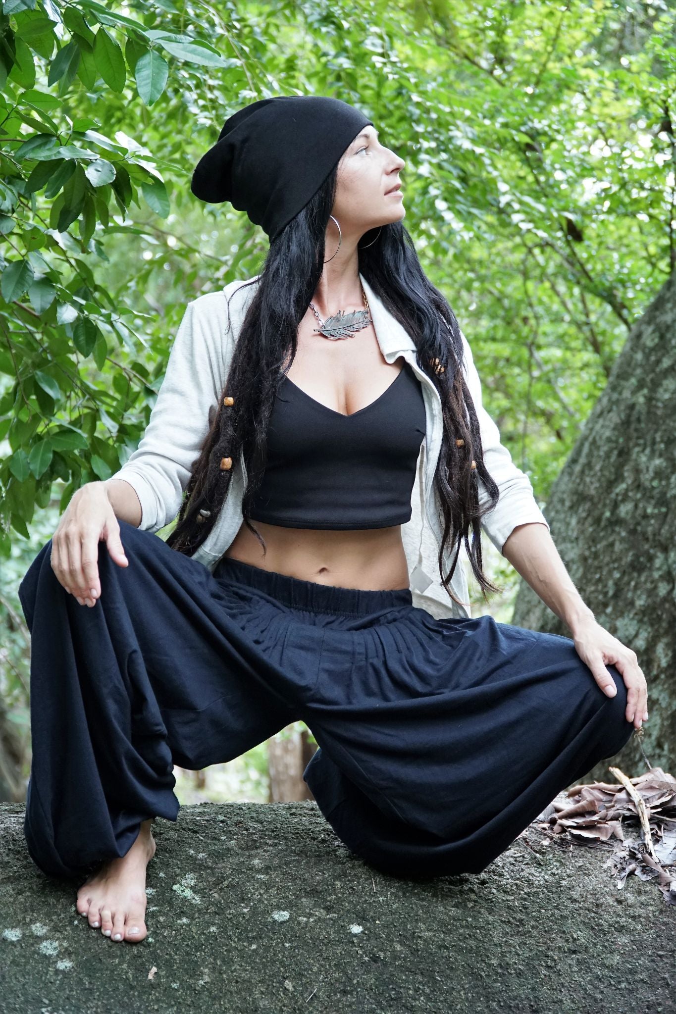 Plain Black Drapey Trousers – Flowy Relaxed Fit Trousers
