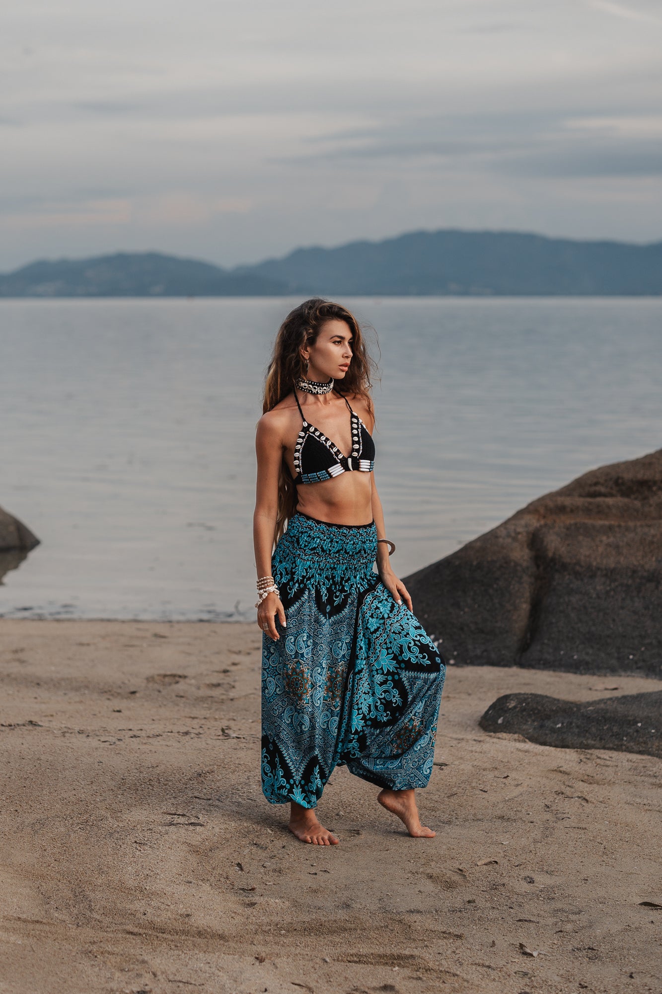 Harem Pants - Paisley - Black/Turquoise