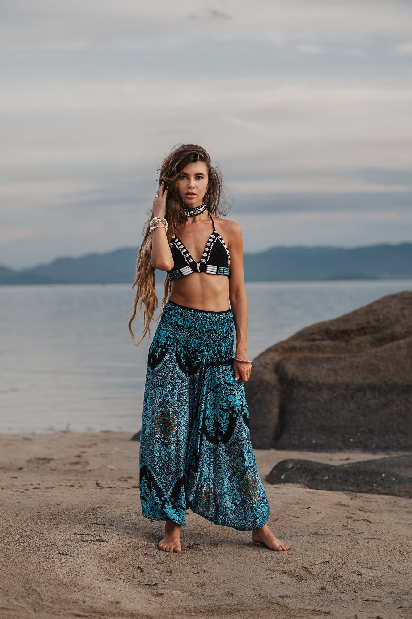 Harem Pants - Paisley - Black/Turquoise