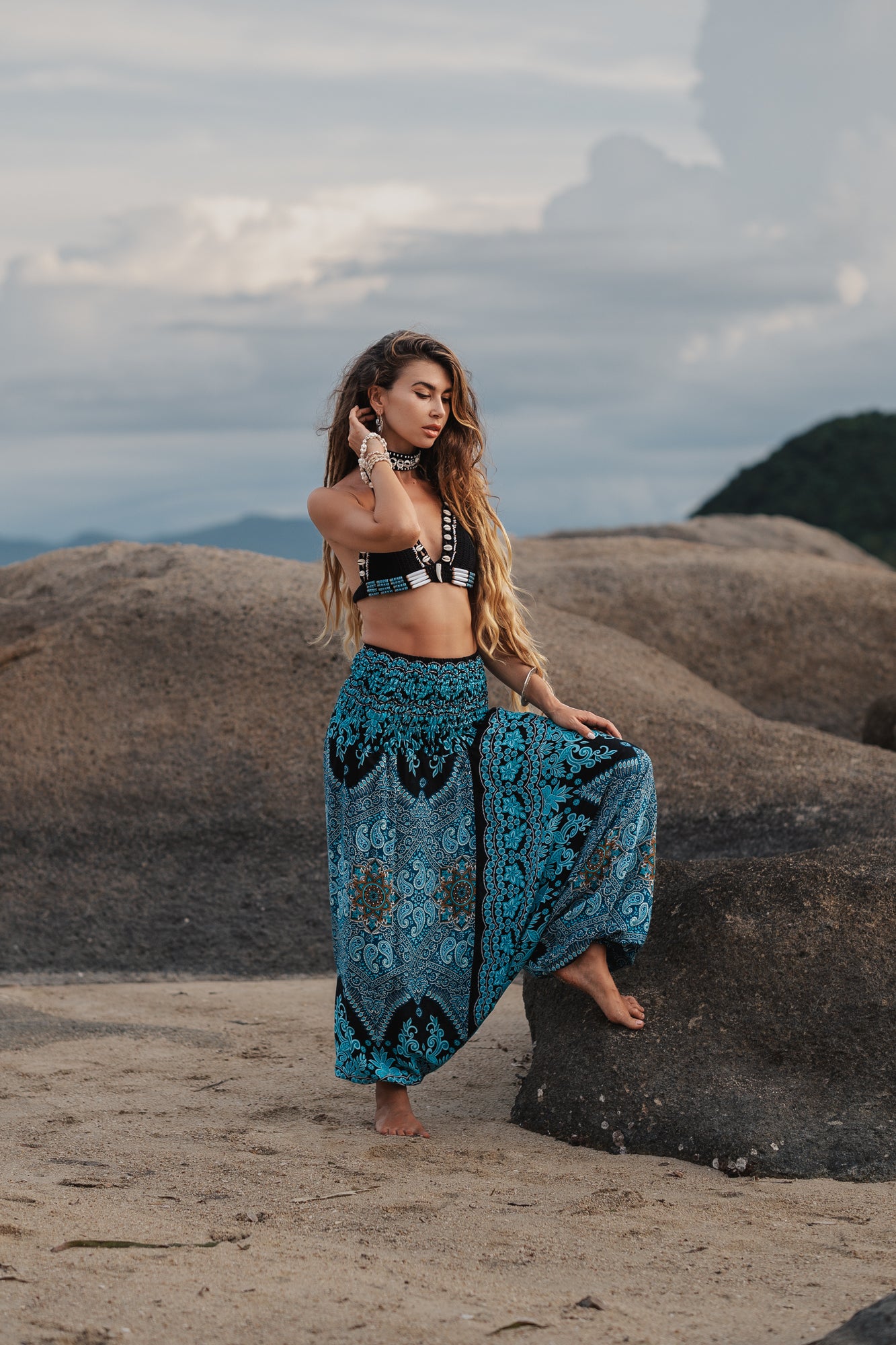 Harem Pants - Paisley - Black/Turquoise