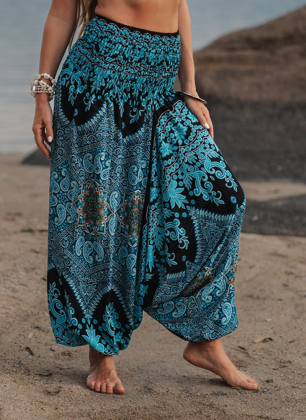 Harem Pants - Paisley - Black/Turquoise