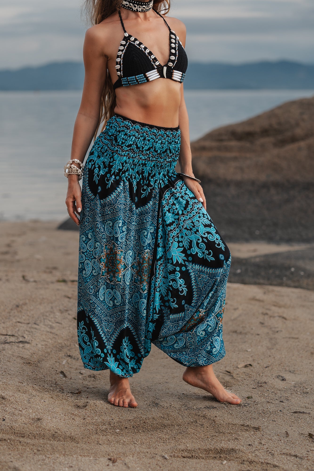 Harem Pants - Paisley - Black/Turquoise