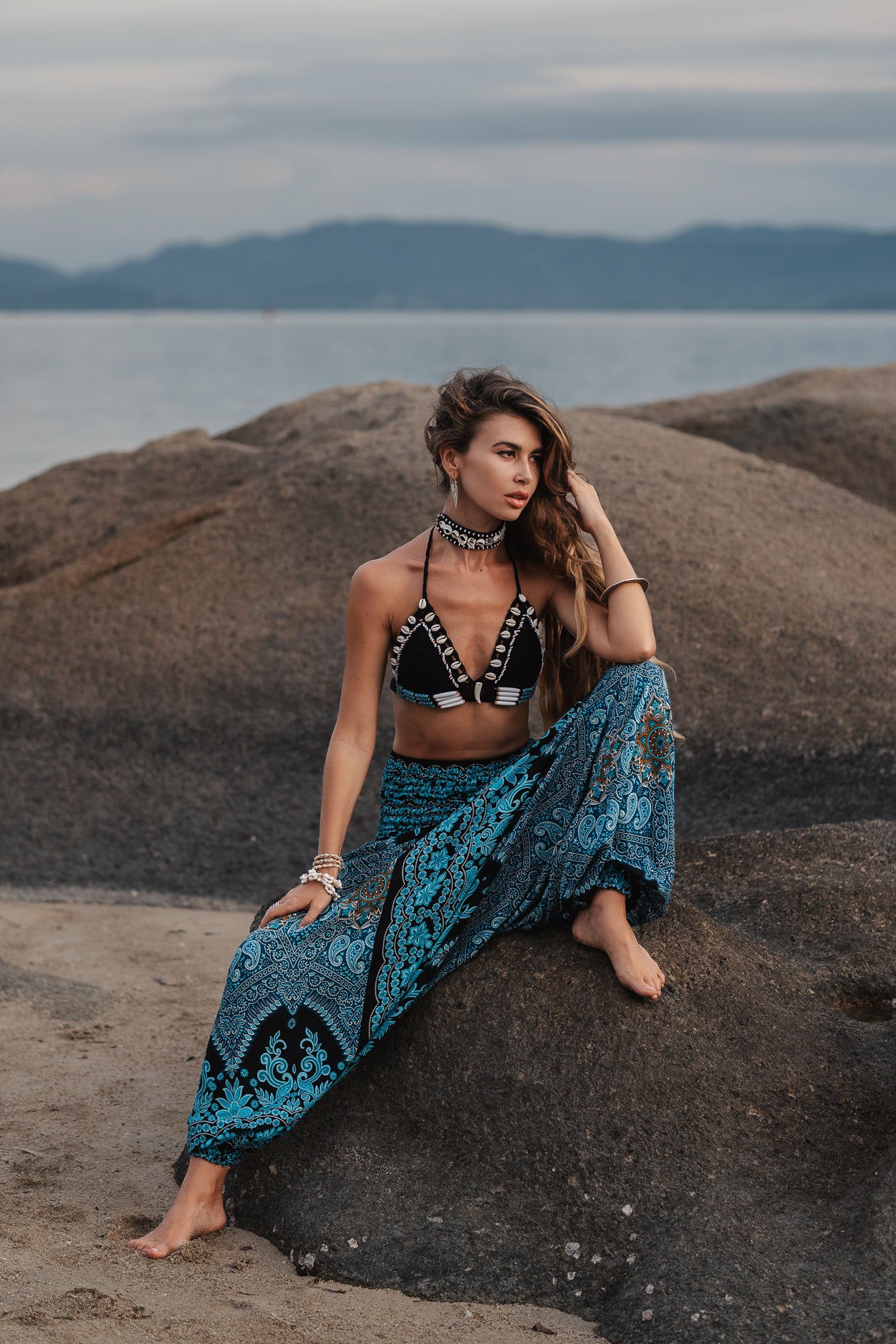 Harem Pants - Paisley - Black/Turquoise