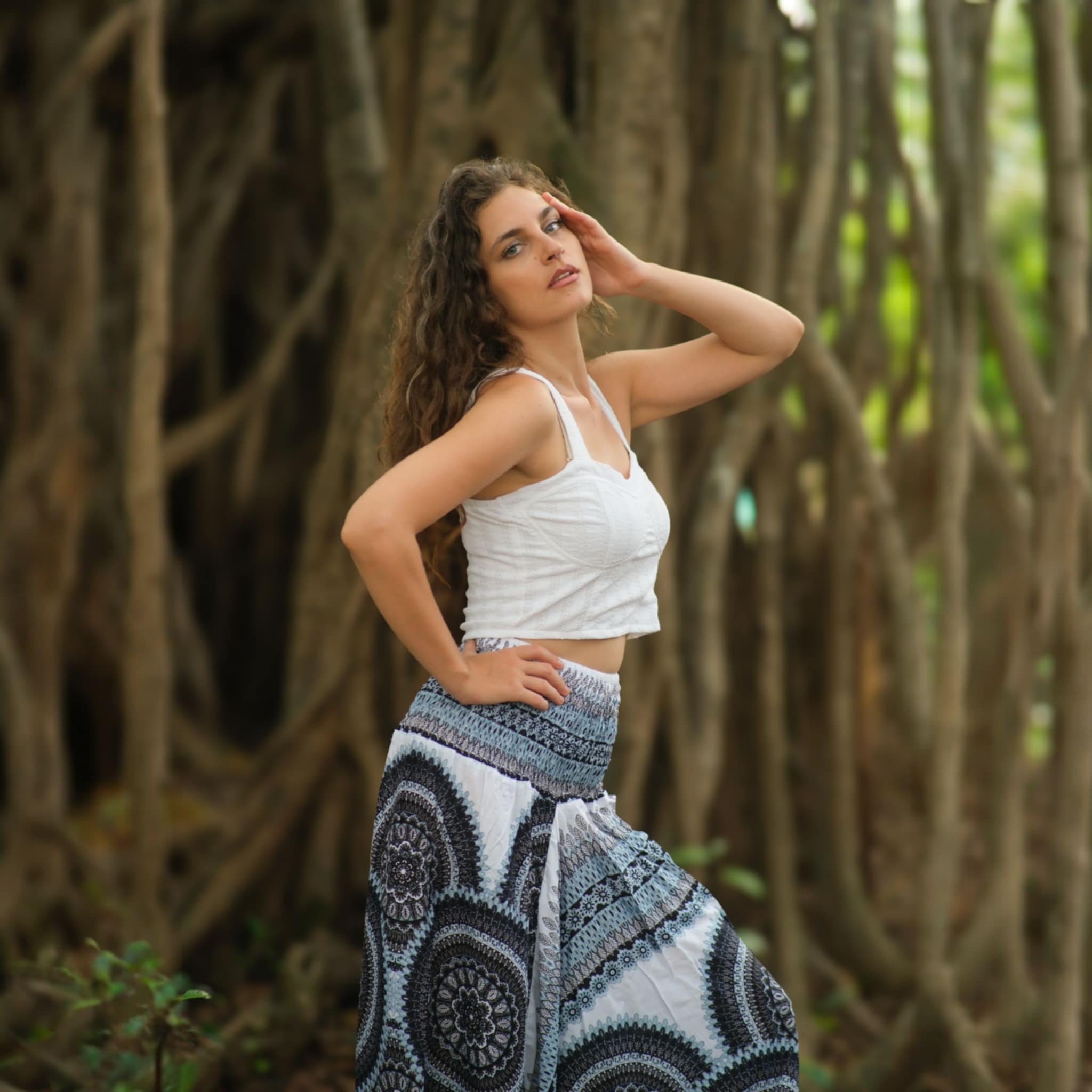 Black & White Mandala Harem Pants – Lightweight Rayon Yoga Trousers | Boho Festival & Hippie Style