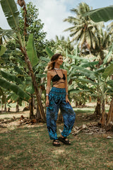 High Crotch Harem Pants - Paisley - Bright Blue & Black