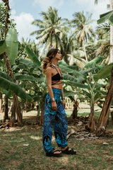 High Crotch Harem Pants - Paisley - Bright Blue & Black