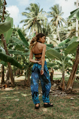 High Crotch Harem Pants - Paisley - Bright Blue & Black