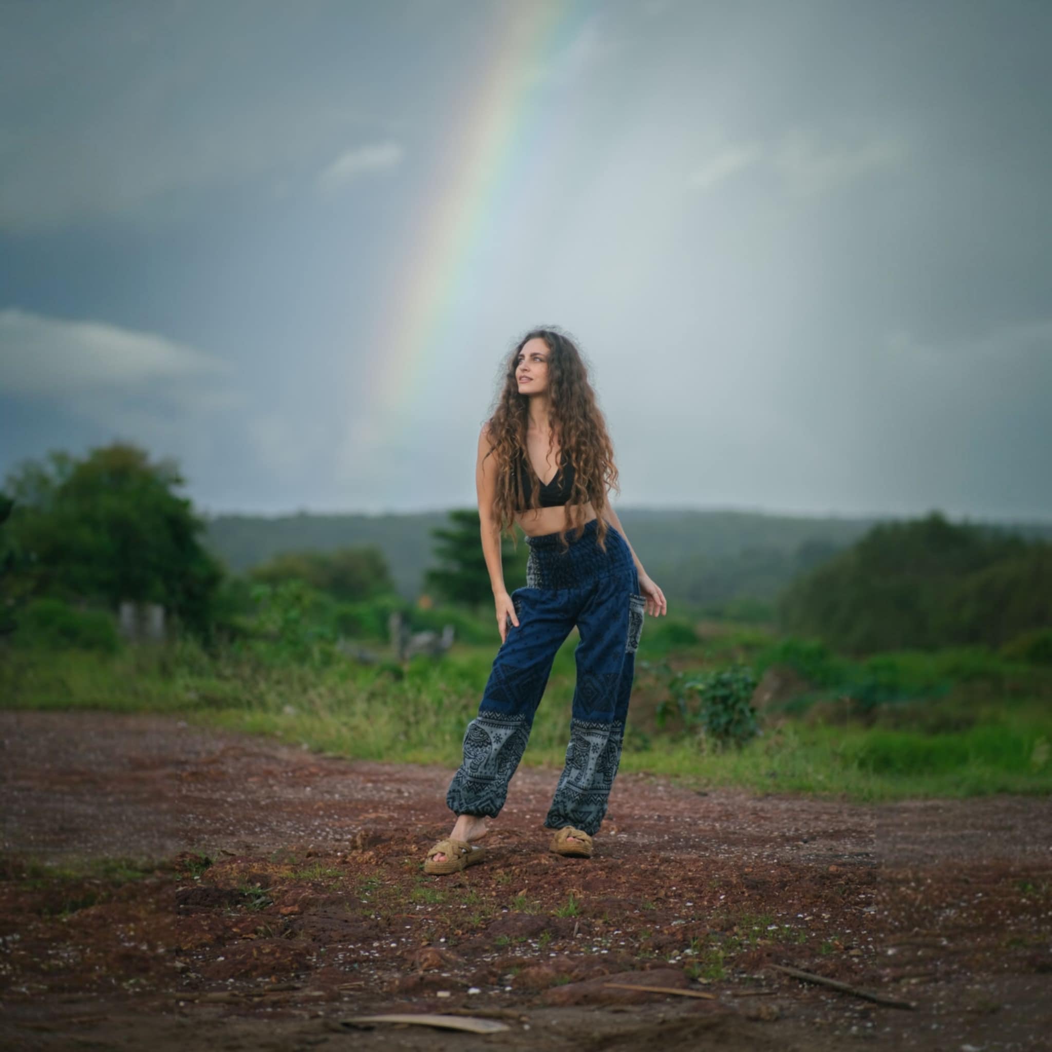 Elephant Print Warm Harem Blanket Pants with Pockets - Blue