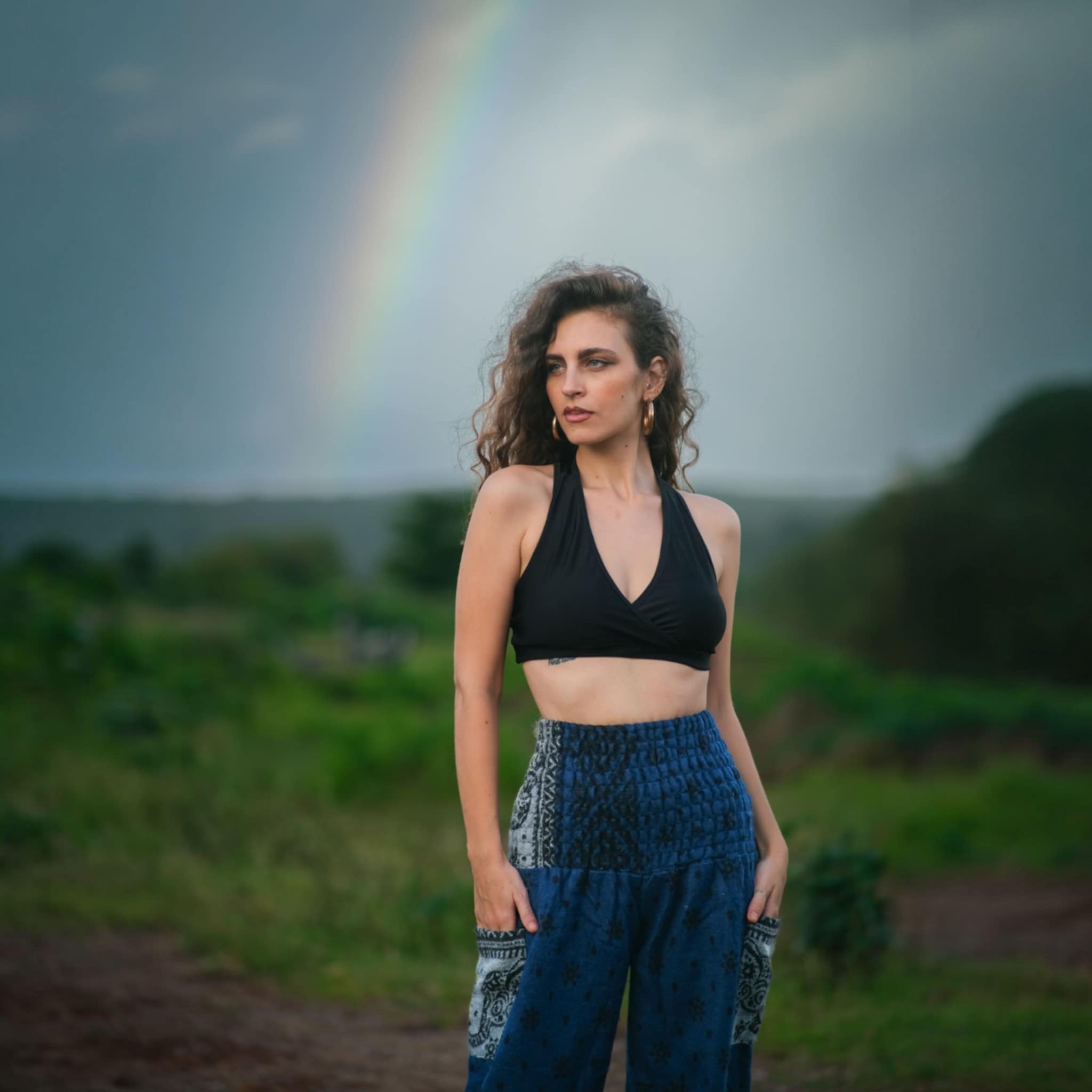 Elephant Print Warm Harem Blanket Pants with Pockets - Blue