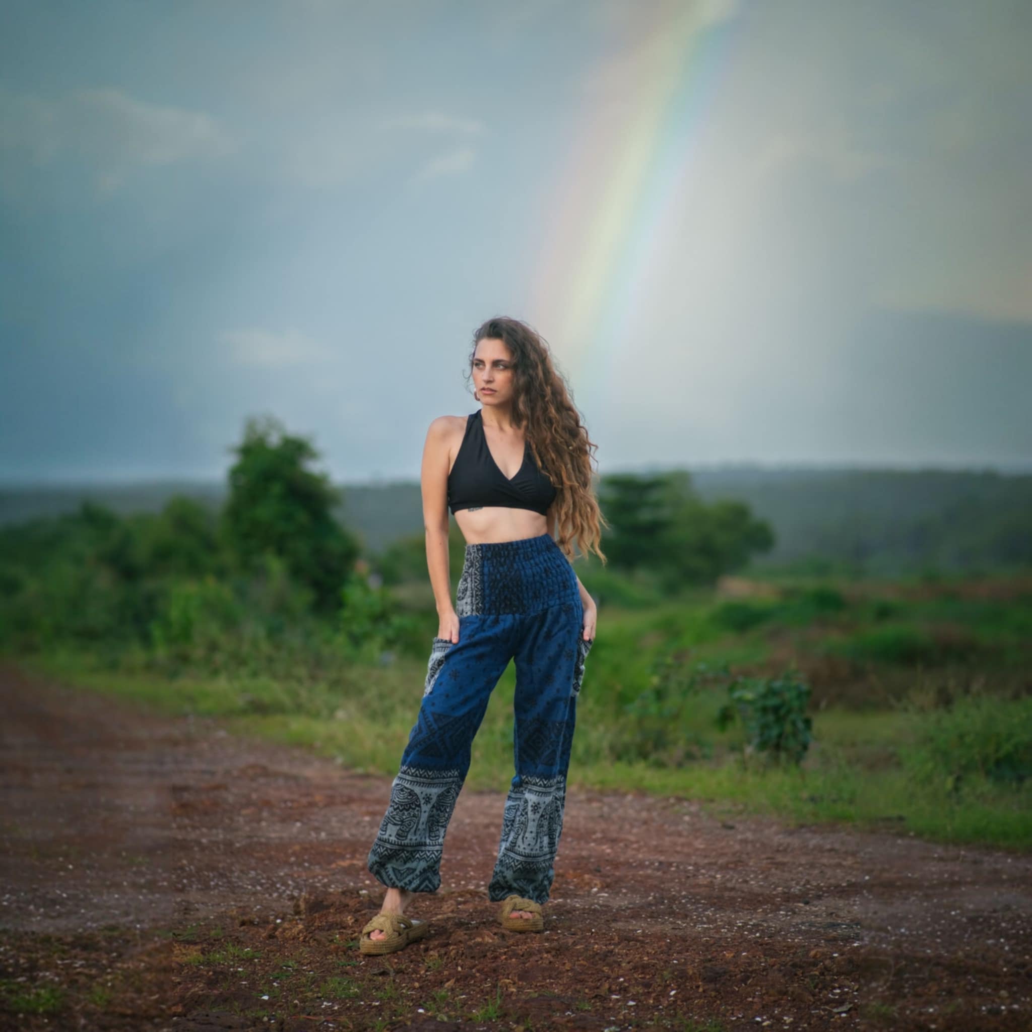 Elephant Print Warm Harem Blanket Pants with Pockets - Blue