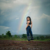 Elephant Print Warm Harem Blanket Pants with Pockets - Blue