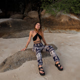 High Crotch Harem Pants - Elephant Print - Navy Blue