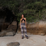 High Crotch Harem Pants - Elephant Print - Navy Blue