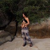 High Crotch Harem Pants - Elephant Print - Navy Blue