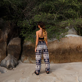 High Crotch Harem Pants - Elephant Print - Navy Blue