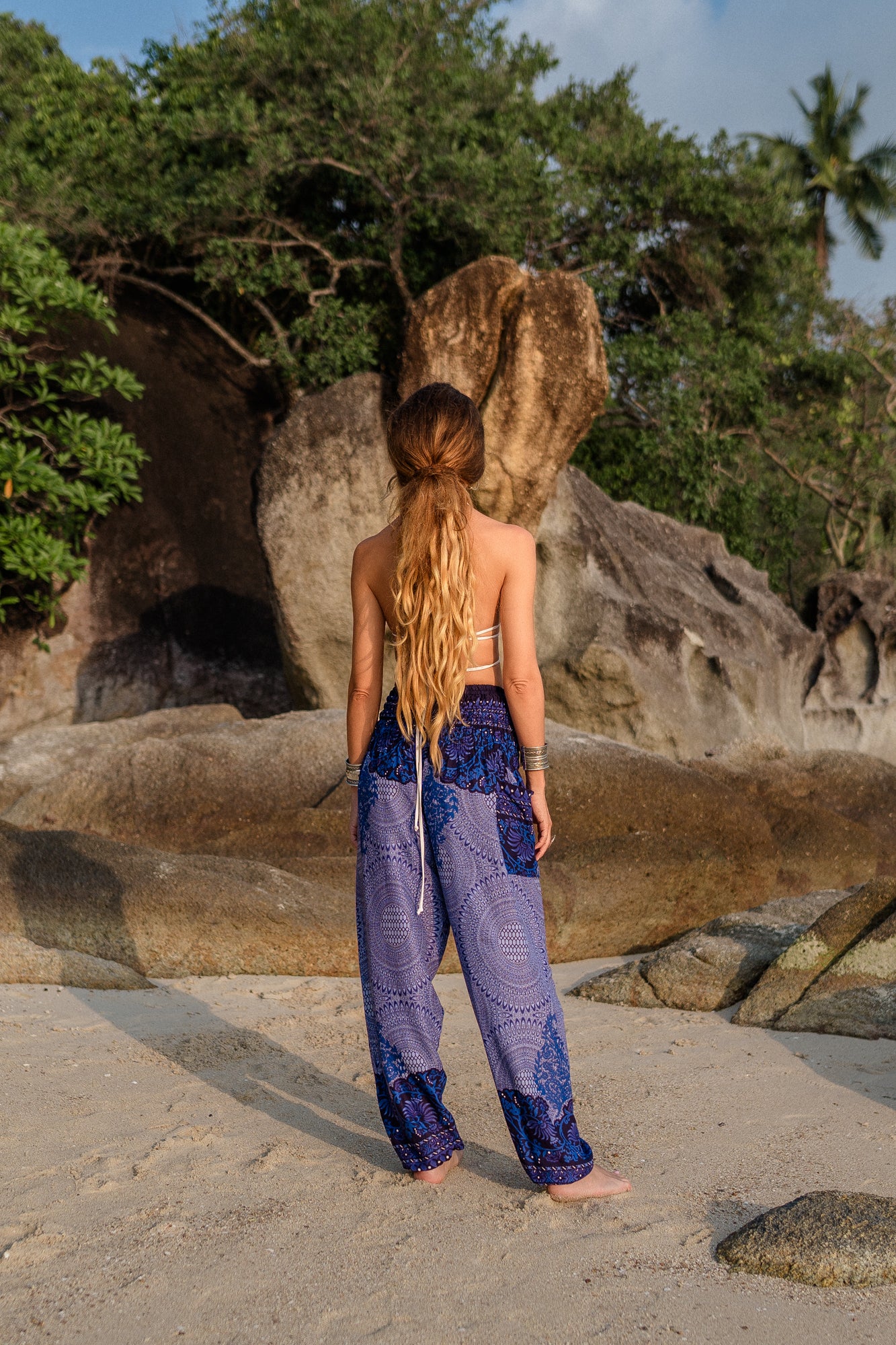 High Crotch Harem Pants - Cute Mandala - Blue