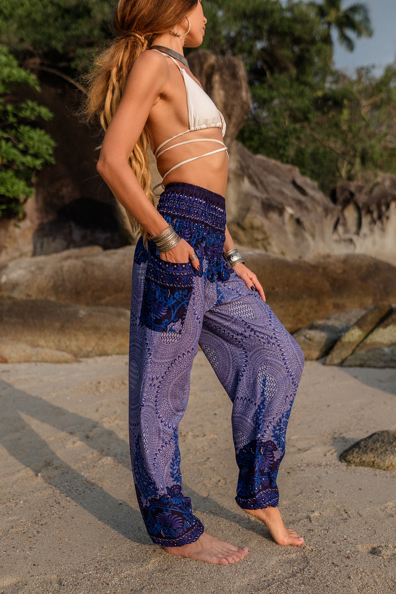 High Crotch Harem Pants - Cute Mandala - Blue