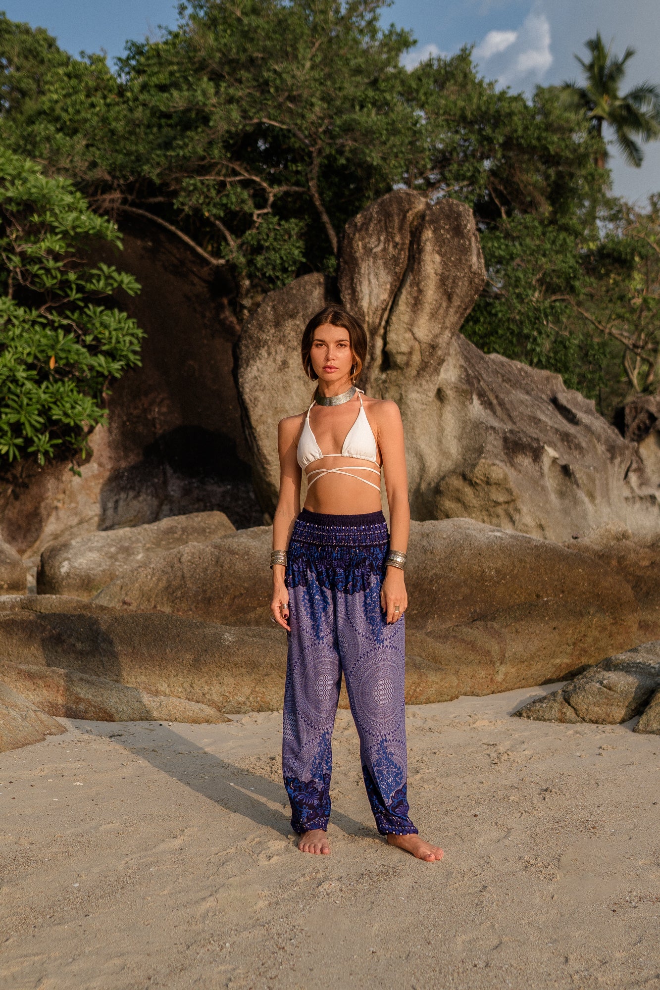 High Crotch Harem Pants - Cute Mandala - Blue