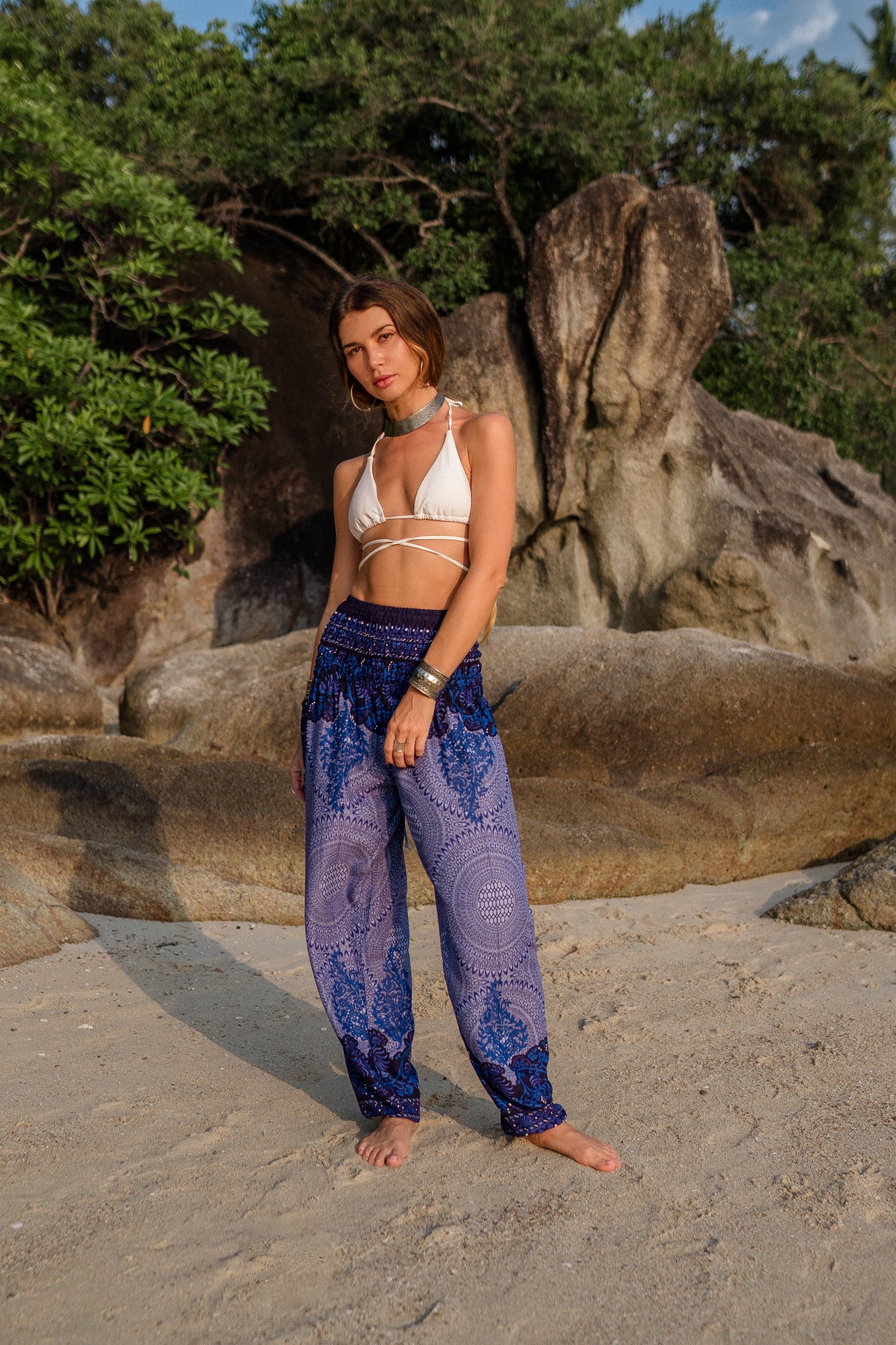 High Crotch Harem Pants - Cute Mandala - Blue