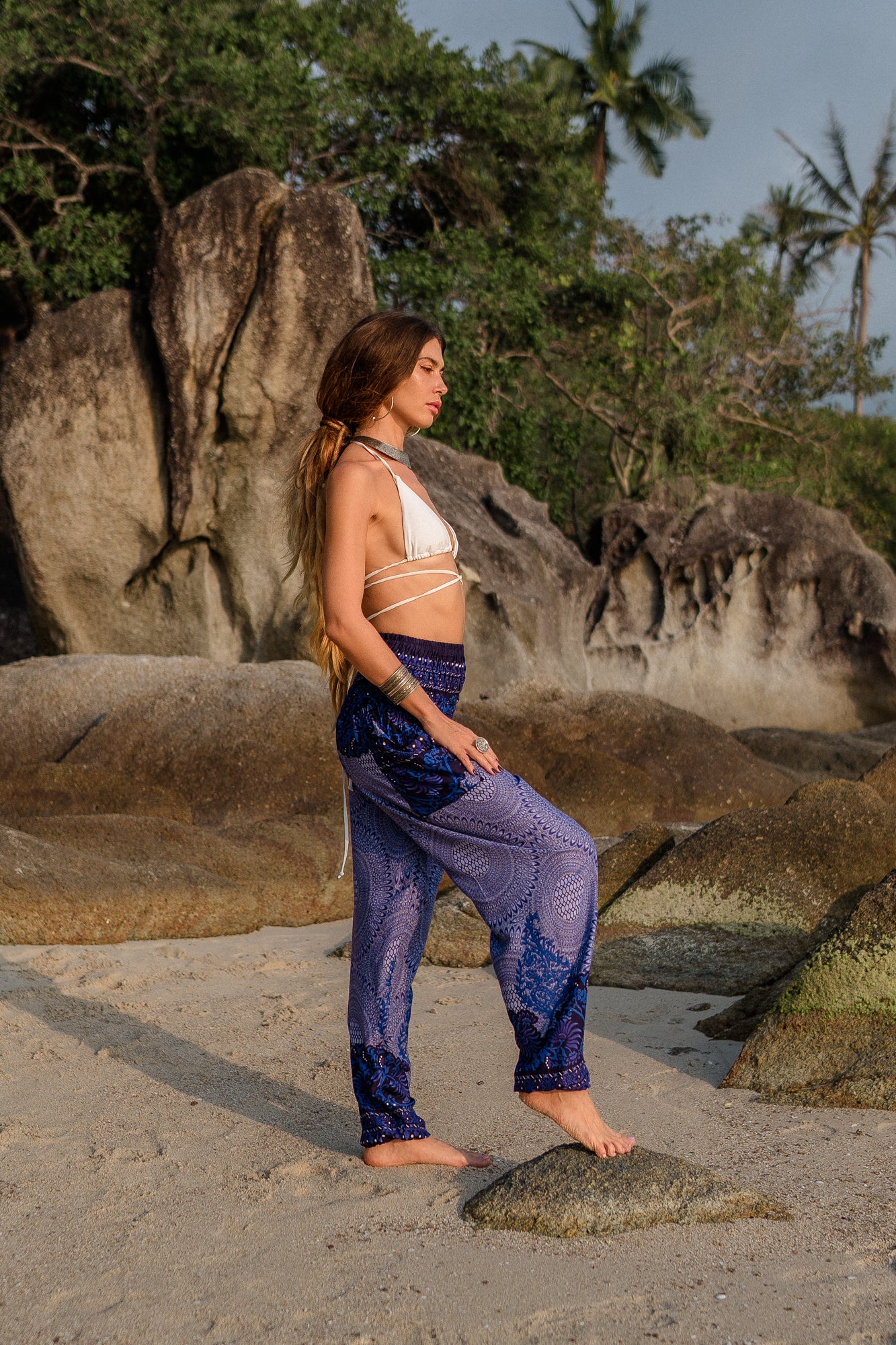 High Crotch Harem Pants - Cute Mandala - Blue