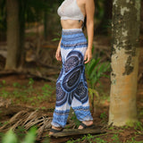 White Mandala High Cut Harem Pants - Blue
