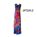 Rainbow tie dye summer maxi dress in blue tones