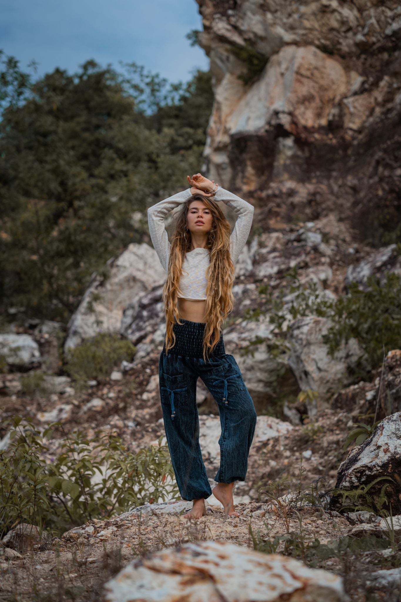 Cotton Stonewashed High Cut Harem Pants - Various Colours