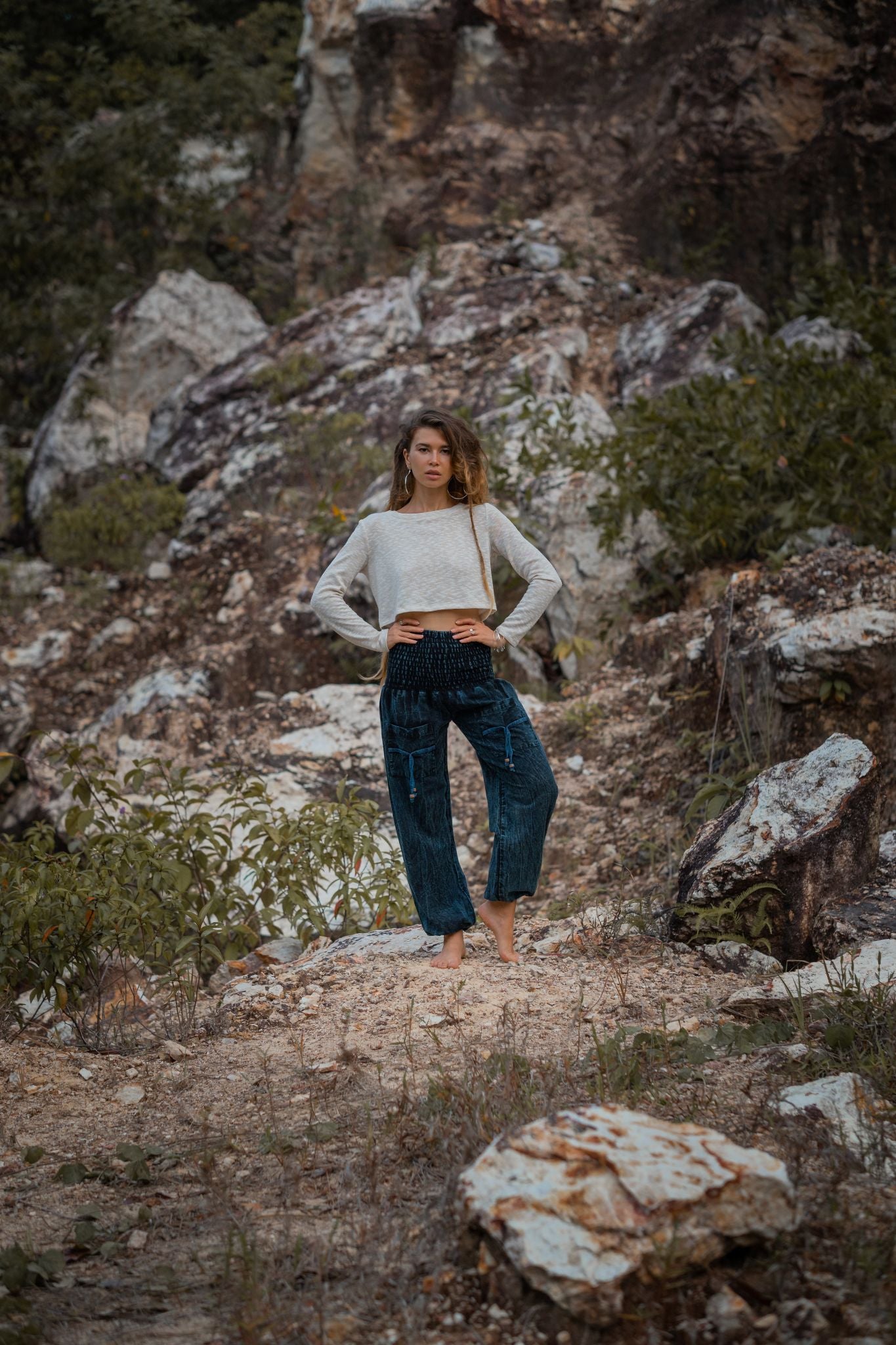 Cotton Stonewashed High Cut Harem Pants - Various Colours