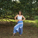 Blue & White Mandala Harem Pants – Lightweight Rayon Yoga Trousers | Boho Festival & Hippie Style