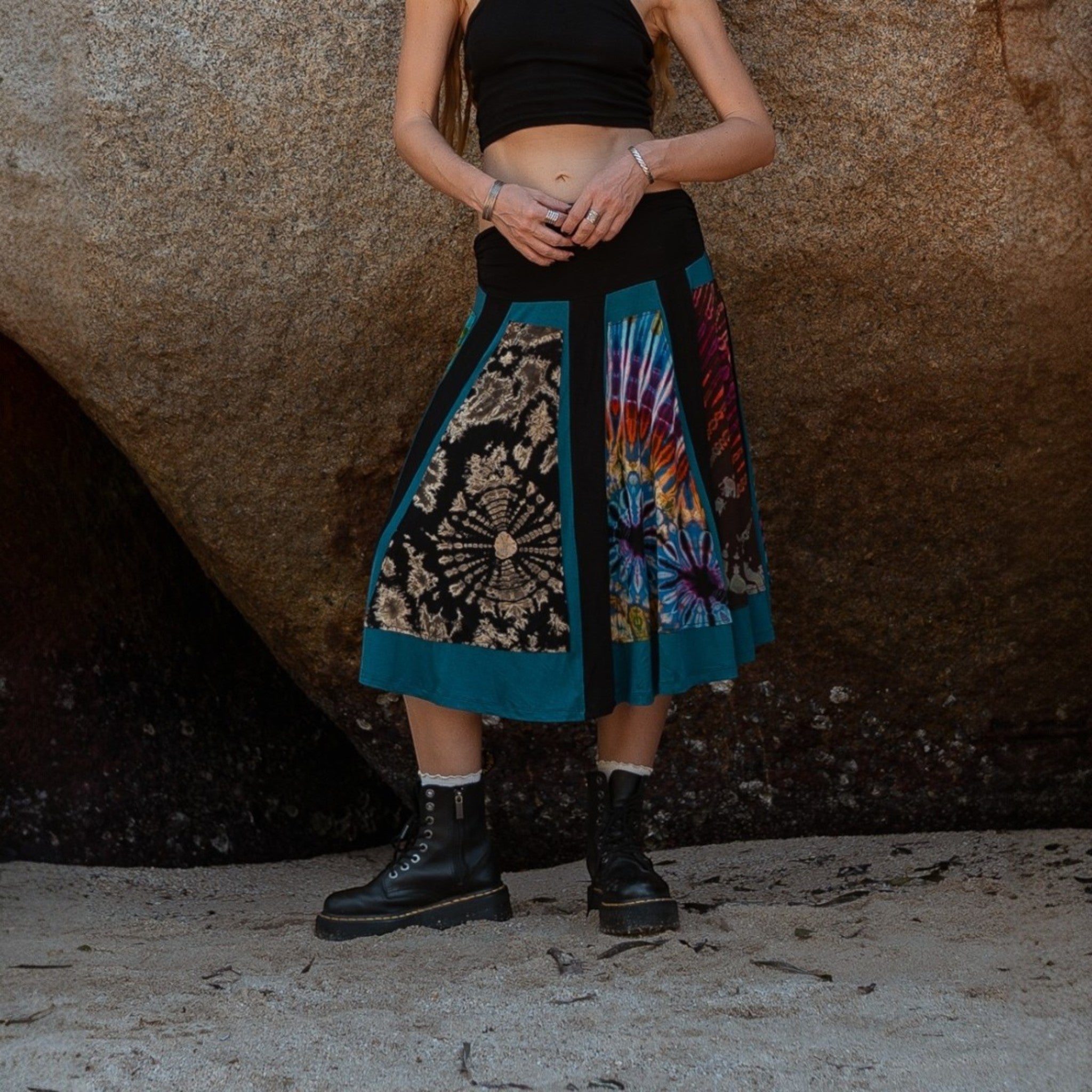 boho-patchwork-midi-skirt-tie-dye KarmicChameleon