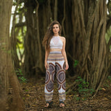 White Mandala High Cut Harem Pants - Brown
