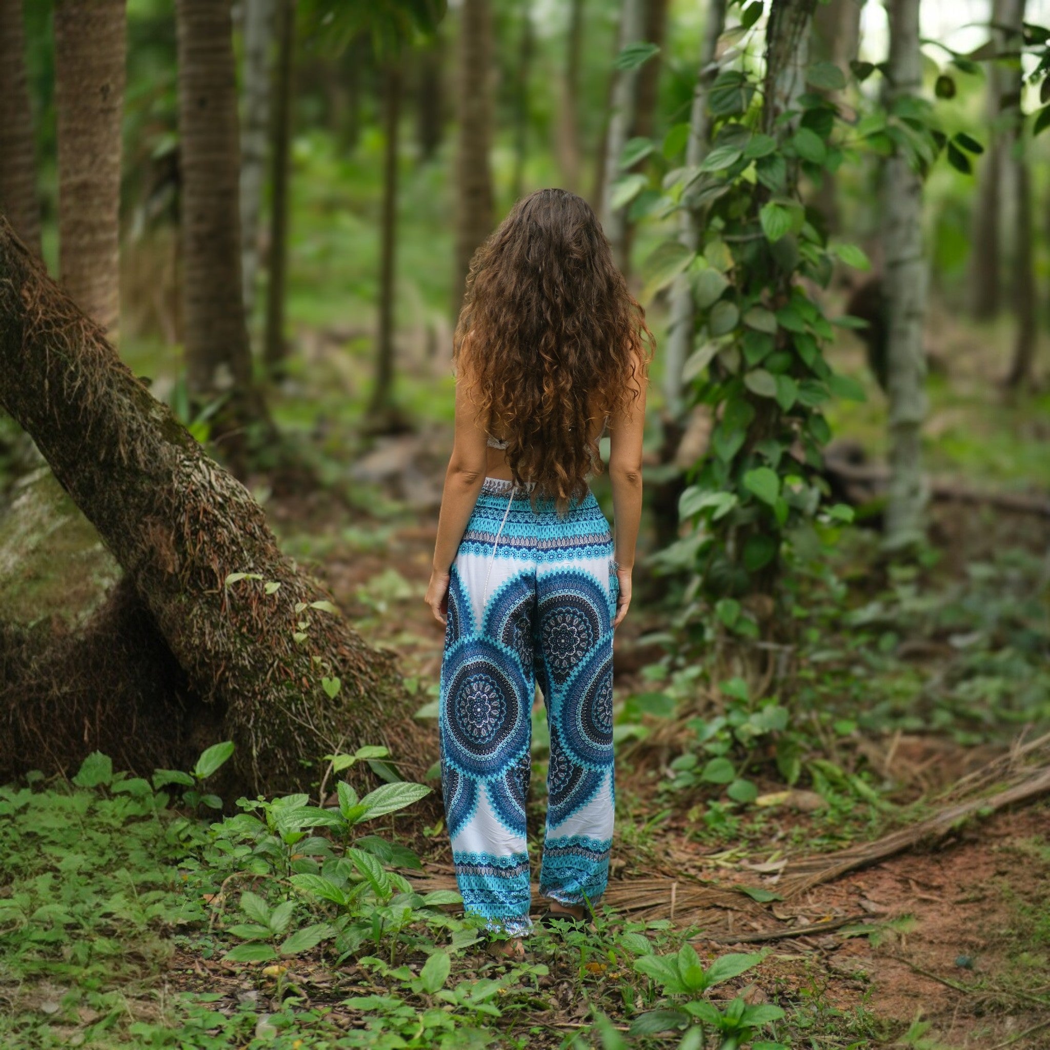 White Mandala High Cut Harem Pants - Turquoise