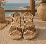Boho Braided Rope Sandals — Beige & Brown