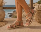Boho Braided Rope Sandals — Beige & Brown