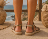 Boho Braided Rope Sandals — Beige & Brown