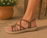 Boho Braided Rope Sandals — Gold Copper Taupe