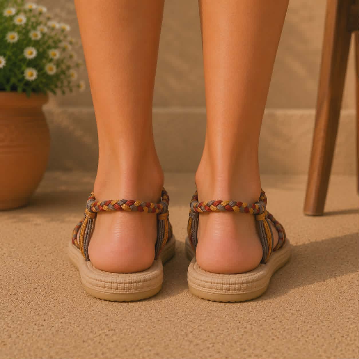 Boho Braided Rope Sandals — Gold Copper Taupe