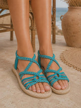 Boho Braided Rope Sandals – Turquoise & White / Navy & White