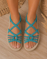 Boho Braided Rope Sandals – Turquoise & White / Navy & White