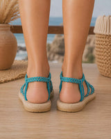 Boho Braided Rope Sandals – Turquoise & White / Navy & White