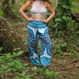 White Mandala High Cut Harem Pants - Turquoise