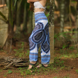 White Mandala High Cut Harem Pants - Blue