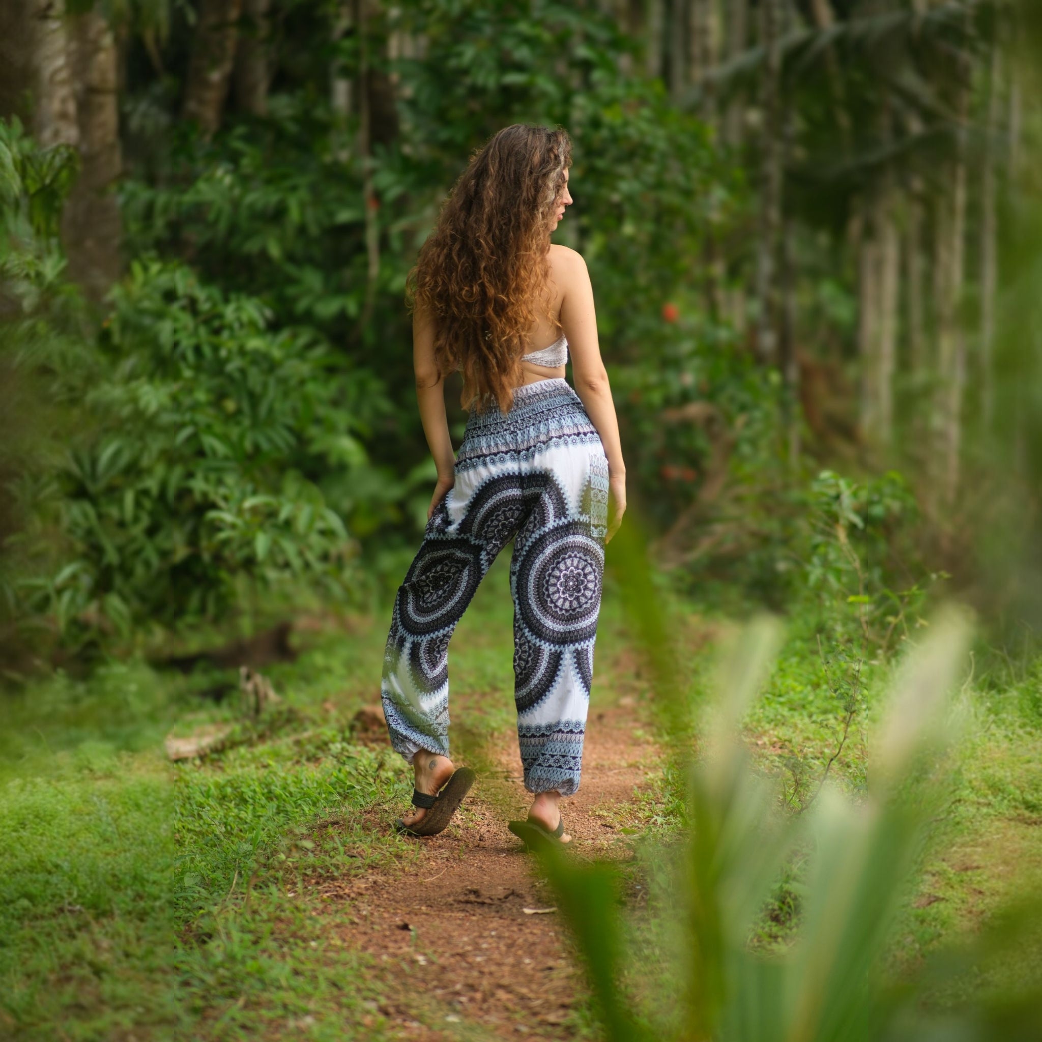 White Mandala High Cut Harem Pants - Black