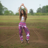 White Mandala High Cut Harem Pants - Pink